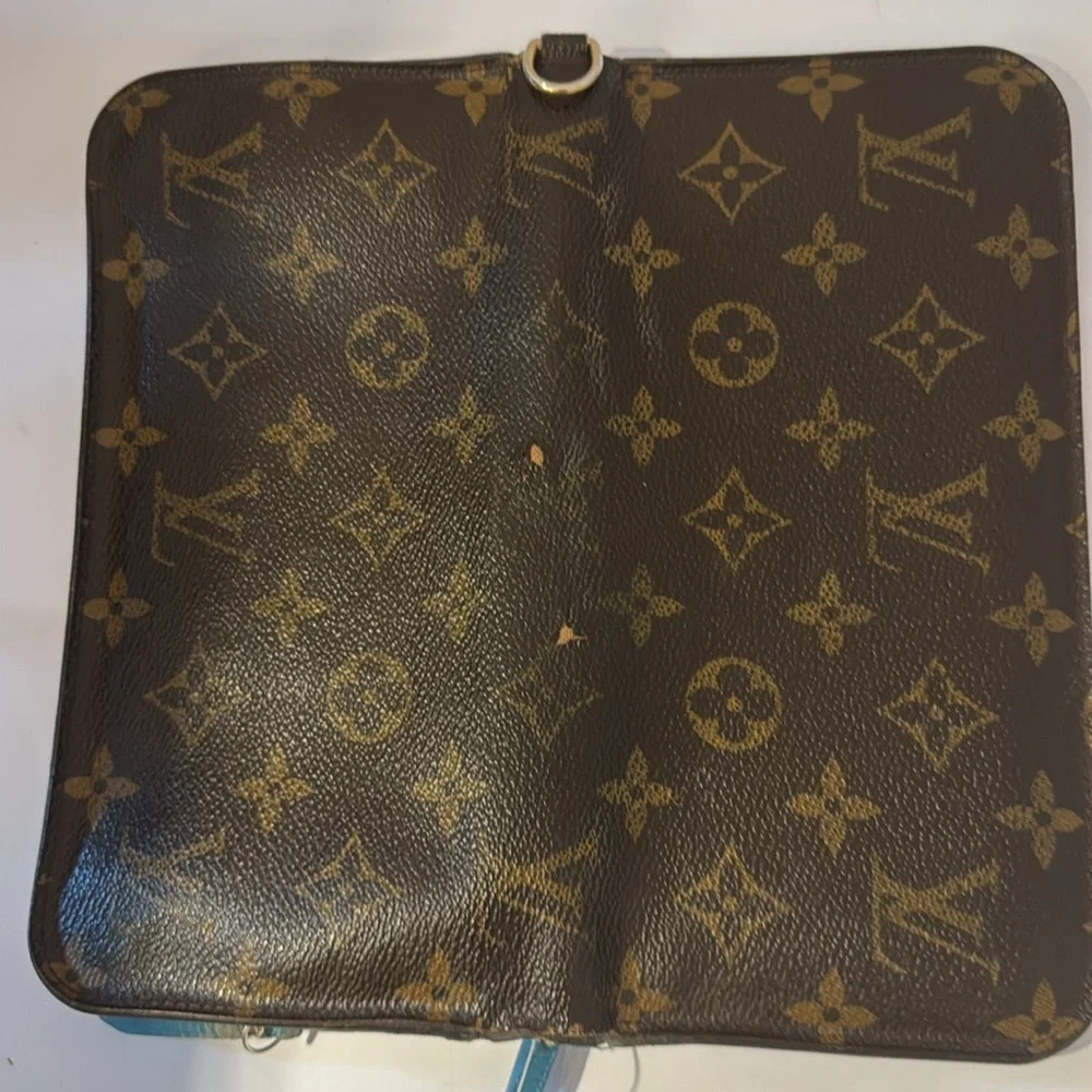 Louis Vuitton Insolite Monogram Brown Wallet with Turquoise Trim Authentic